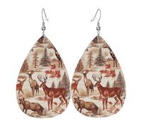 Orecchini In Pelle A Forma Di Lacrima Animal Wilderness Bear Deer | Teardrop Leather Dangle Earrings leggeri e lussuosi Per adatti per l'uso quotidiano For Women Girls