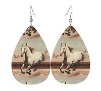 Orecchini in pelle a forma di lacrima con cavallo bianco rampante, decorazione per abbigliamento, adatti per feste, vacanze e vita quotidiana