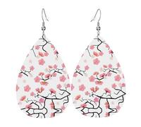 Orecchini in pelle a forma di lacrima con motivo a fiori di ciliegio giapponesi, texture leggera e lussuosa, adatti per l'uso quotidiano, orecchini per feste e appuntamenti