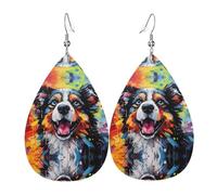 Orecchini in pelle a forma di lacrima con motivo a forma di cane con pittura a olio - texture leggera di lusso, adatti per l'uso quotidiano, orecchini per feste e appunt, Misura unica, Pelle sintetica