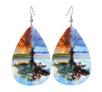 Orecchini in pelle a forma di lacrima con motivo albero della vita quattro stagioni Texture leggera di lusso - adatti per l'uso quotidiano, orecchini per feste e appuntamenti