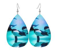 Orecchini in pelle a forma di lacrima con motivo orca assassina Texture leggera di lusso - adatti per l'uso quotidiano, orecchini per feste e appuntamenti
