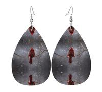 Orecchini in pelle a forma di lacrima con motivo uccellino rosso, texture leggera di lusso, adatti per l'uso quotidiano, orecchini per feste e appuntamenti