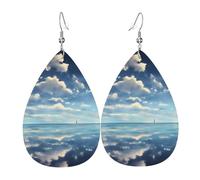 Orecchini in pelle a forma di lacrima con nuvole bianche sul mare, decorazione per abbigliamento, adatti per feste, vacanze e vita quotidiana