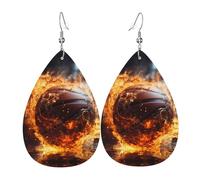 Orecchini in pelle a forma di lacrima e fiamme d'acqua che spruzzano pallacanestro sul fuoco, decorazione per abbigliamento, adatti per feste, vacanze e vita quotidiana