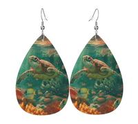 Orecchini In Pelle A Forma Di Lacrima Sea Turtle & Coral Reef 2Pcs | leggeri e lussuosi Teardrop Leather Dangle Earrings lacrima Per decorazione per abbigliamento