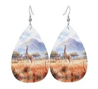 Orecchini in pelle a forma di lacrima stampata con giraffa della savana africana | Design di fascia alta, orecchini di lusso leggeri
