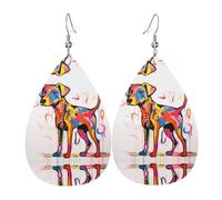 Orecchini in pelle a forma di lacrima stampati con cane scarabocchio in piedi | Design di fascia alta, orecchini di lusso leggeri