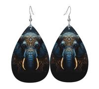 Orecchini in pelle a forma di lacrima stampati con elefante inquietante | Design di fascia alta, orecchini di lusso leggeri