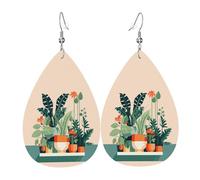 Orecchini in pelle a forma di piccola pianta verde, gioielli con ciondolo a forma di lacrima, accessori da donna versatili ed eleganti.