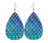 Orecchini in pelle a forma di sirena con squame di pesce verde acqua per le donne orecchini in pelle trafitto a goccia set di gioielli di compleanno regali