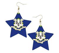 Orecchini in pelle a forma di stella con bandiera del Connecticut, accessori alla moda, leggeri, per festival, feste, vita quotidiana, One Size, Pelle, Non pietra preziosa