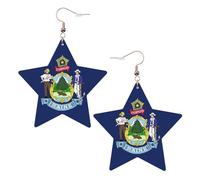 Orecchini in pelle a forma di stella con bandiera del Maine Stato, accessori alla moda, leggeri, festival, feste, vita quotidiana, One Size, Pelle, Non pietra preziosa