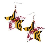 Orecchini in pelle a forma di stella con bandiera del Maryland, accessori alla moda, leggeri, festival, feste, vita quotidiana, One Size, Pelle, Non pietra preziosa