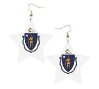 Orecchini in pelle a forma di stella con bandiera del Massachusetts, accessori alla moda, leggeri, per festival, feste, vita quotidiana, One Size, Pelle, Non pietra preziosa