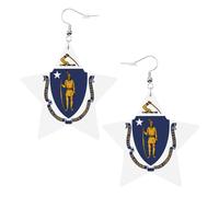 Orecchini in pelle a forma di stella con bandiera del Massachusetts, accessori alla moda, leggeri, per festival, feste, vita quotidiana, One Size, Pelle, Non pietra preziosa