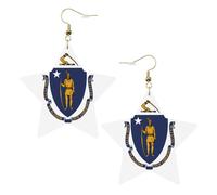 Orecchini in pelle a forma di stella con bandiera del Massachusetts, accessori alla moda, leggeri, per festival, feste, vita quotidiana, One Size, Pelle, Non pietra preziosa