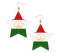 Orecchini in pelle a forma di stella con bandiera del Tagikistan, accessori alla moda, leggeri, festival, feste, vita quotidiana, One Size, Pelle, Non pietra preziosa