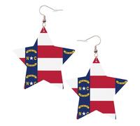 Orecchini in pelle a forma di stella con bandiera della Carolina del Nord, accessori alla moda, leggeri, festival, feste, vita quotidiana