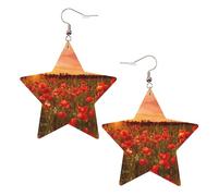 Orecchini in pelle a forma di stella con campo di fiori al tramonto, accessori alla moda, leggeri, festival, feste, vita quotidiana, One Size, Pelle, Non pietra preziosa