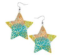 Orecchini in pelle a forma di stella con fiori arancioni e blu Orecchini pendenti semplici da donna per lei