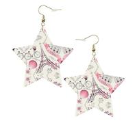 Orecchini in pelle a forma di stella con la Torre Eiffel e una bicicletta, accessori alla moda, leggeri, per festival, feste, vita quotidiana, One Size, Pelle, Non pietra preziosa