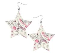 Orecchini in pelle a forma di stella con la Torre Eiffel e una bicicletta, accessori alla moda, leggeri, per festival, feste, vita quotidiana, One Size, Pelle, Non pietra preziosa