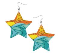 Orecchini in pelle a forma di stella con onde del mare e tramonto con onde oceaniche, accessori alla moda, leggeri, festival, feste, vita quotidiana, One Size, Pelle, Non pietra preziosa