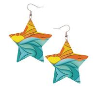 Orecchini in pelle a forma di stella con onde del mare e tramonto con onde oceaniche, accessori alla moda, leggeri, festival, feste, vita quotidiana, One Size, Pelle, Non pietra preziosa