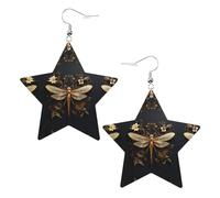 Orecchini in pelle a forma di stella con squisita libellula dorata, accessori leggeri ed eleganti per feste, balli e vita quotidiana.