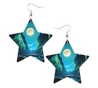 Orecchini in pelle a forma di stella con stampa a forma di caverna e luna, accessori leggeri ed eleganti per feste, balli e vita quotidiana.