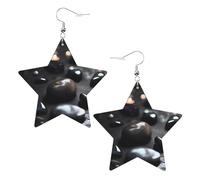 Orecchini in pelle a forma di stella con stampa a forma di cuore misterioso nero, accessori leggeri ed eleganti per feste, balli e vita quotidiana.