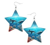 Orecchini in pelle a forma di stella con stampa balene sotto il mare, accessori leggeri ed eleganti per feste, balli e vita quotidiana.