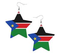 Orecchini in pelle a forma di stella con stampa bandiera del Sud Sudan, accessori leggeri ed eleganti per feste, balli e vita quotidiana.