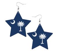 Orecchini in pelle a forma di stella con stampa bandiera della Carolina del Sud, accessori leggeri ed eleganti per feste, balli e vita quotidiana.
