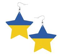 Orecchini in pelle a forma di stella con stampa bandiera dell'Ucraina, accessori leggeri ed eleganti per feste, balli e vita quotidiana.