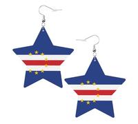 Orecchini in pelle a forma di stella con stampa bandiera di Capo Verde, accessori leggeri ed eleganti per feste, balli e vita quotidiana.