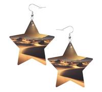 Orecchini in pelle a forma di stella con stampa del deserto del Sahara, accessori leggeri ed eleganti per feste, balli e vita quotidiana.