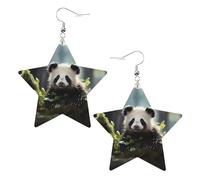 Orecchini in pelle a forma di stella con stampa di cuccioli di panda nella foresta, accessori leggeri ed eleganti per feste, balli e vita quotidiana.