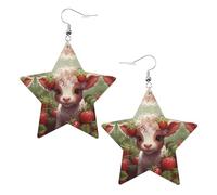 Orecchini in pelle a forma di stella con stampa di mucca fragola nella foresta, accessori leggeri ed eleganti per feste, balli e vita quotidiana.