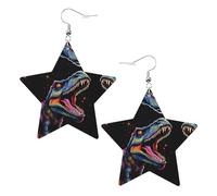 Orecchini in pelle a forma di stella con stampa di tirannosauro neon Rex, accessori leggeri ed eleganti per feste, balli e vita quotidiana.