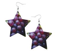 Orecchini in pelle a forma di stella con stampa di uva fresca, accessori leggeri ed eleganti per feste, balli e vita quotidiana.