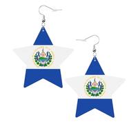 Orecchini in pelle a forma di stella con stampa El Salvador Accessori leggeri ed eleganti per feste, balli e vita quotidiana.