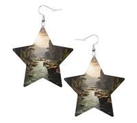Orecchini in pelle a forma di stella con stampa montagne e fiumi, accessori leggeri ed eleganti per feste, balli e vita quotidiana.