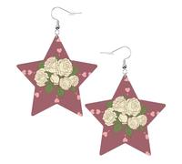 Orecchini in pelle a forma di stella con stampa rosa bianca dell'amore, accessori leggeri ed eleganti per feste, balli e vita quotidiana.