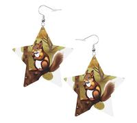 Orecchini in pelle a forma di stella con stampa scoiattolo che mangia noci Accessori leggeri ed eleganti per feste, balli e vita quotidiana.