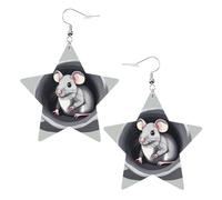 Orecchini in pelle a forma di stella con stampa topo nel buco, accessori leggeri ed eleganti per feste, balli e vita quotidiana.