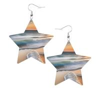 Orecchini in pelle a forma di stella con stampa tramonto sulle onde, accessori leggeri ed eleganti per feste, balli e vita quotidiana.