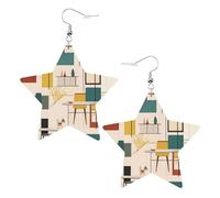 Orecchini in pelle a forma di stella con stampe moderne di metà secolo, accessori leggeri ed eleganti per feste, balli e vita quotidiana.