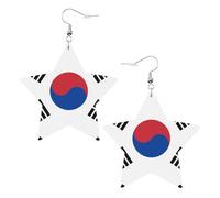 Orecchini in pelle a forma di stella, perfetti per decorazioni o regali di festa. Bandiera della Repubblica di Corea bianca, One Size, Cloruro di polivinile rame argento, Nessuna pietra preziosa